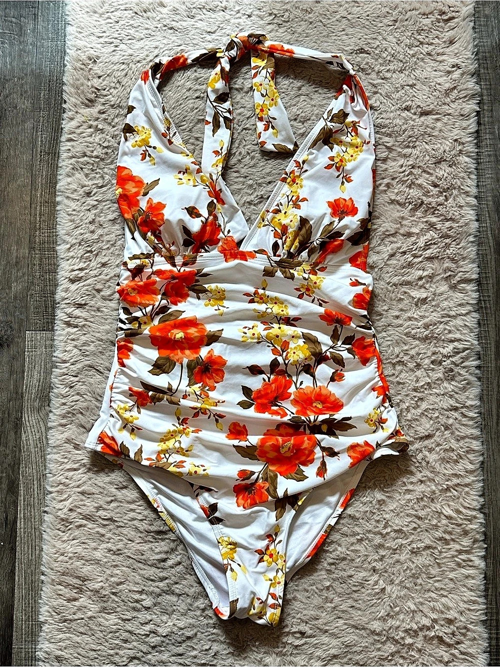 Floral One-Piece Swimsuit in White & Red Like New